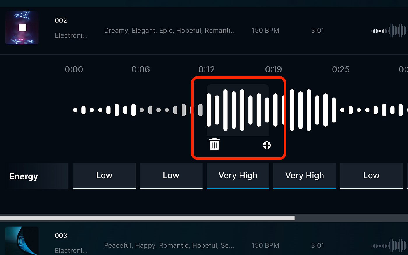 An AI software interface showing the process of generating a musical composition