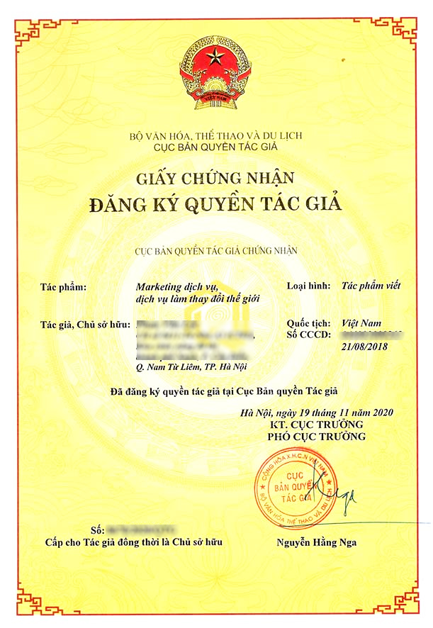 Mẫu giấy chứng nhận đăng ký bản quyền tác phẩm tại Việt Nam